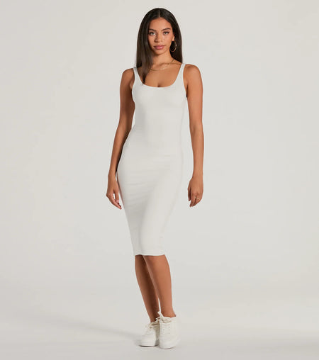 Done In One Rib Knit Bodycon Midi Dress White Black