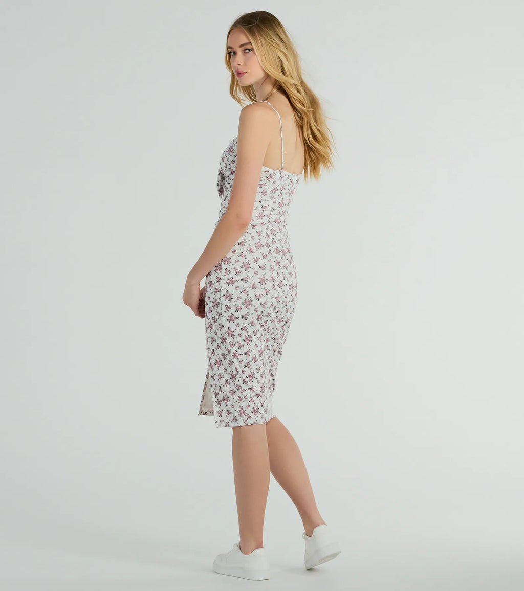 Frolic In Knotted Floral Midi Dress Ivory Teal Ivory-2 Ivory-3