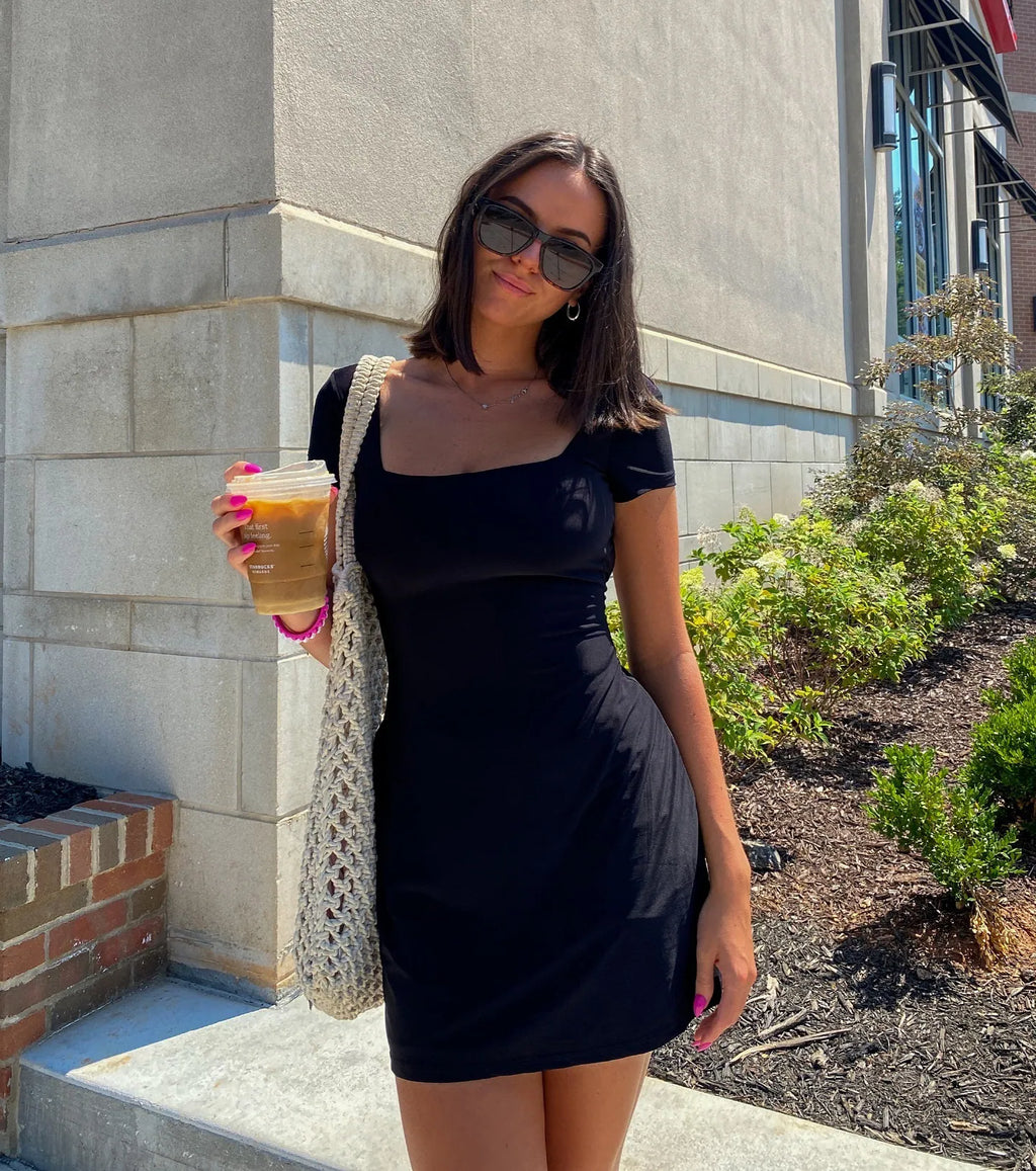 Essential tie-back trapeze mini dress Black