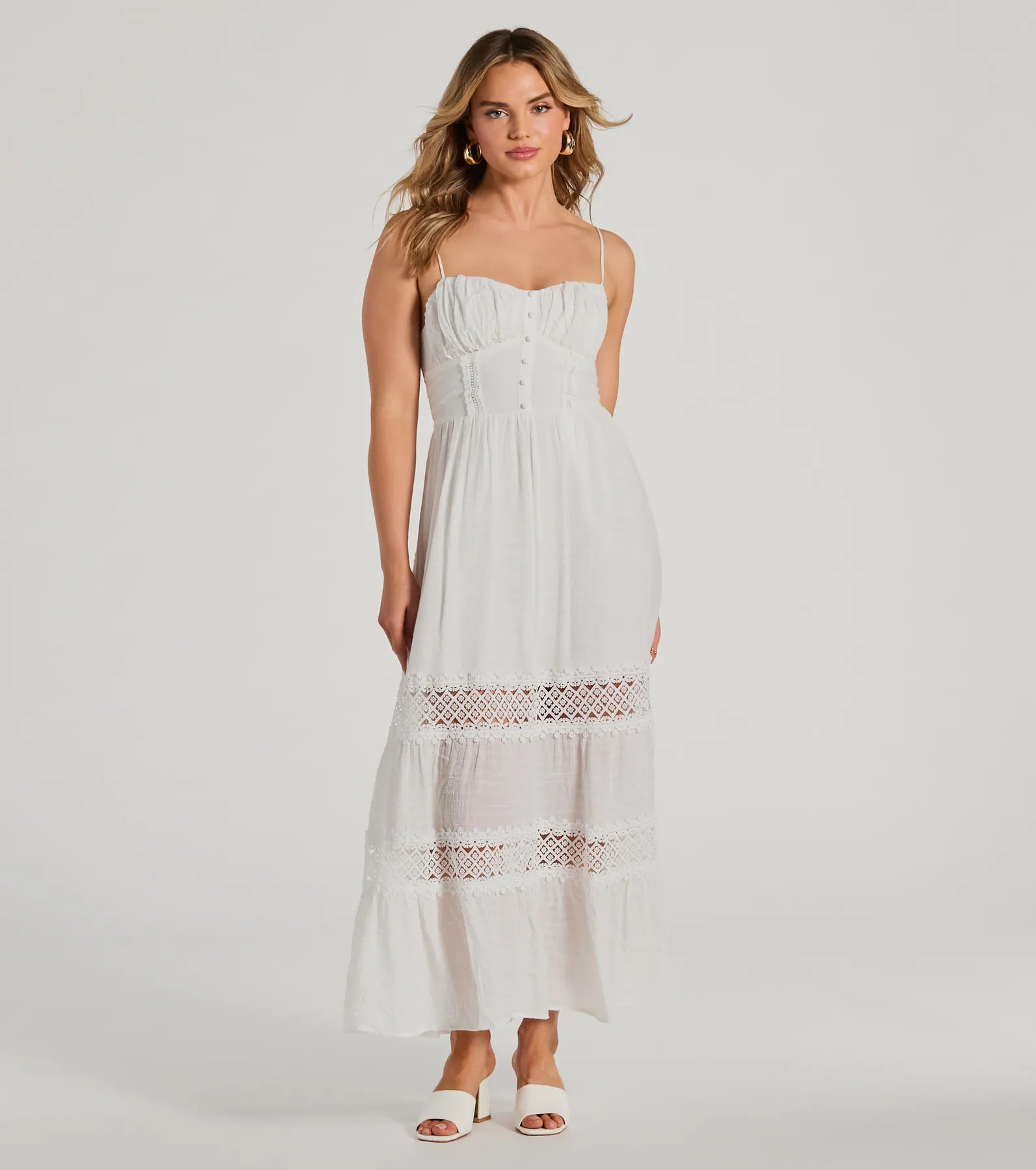 Flowy Ruched Sheer Lace Trim Sweetheart Sleeveless Spaghetti Strap Skater Dress