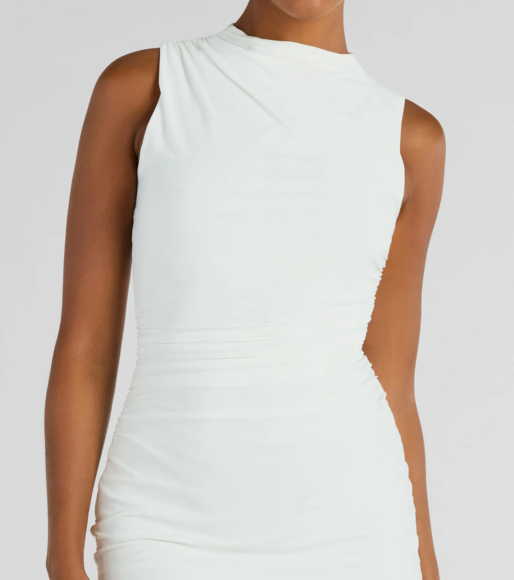 Ahead Of The Curve Bodycon Mini Dress With Crew Neck White