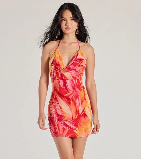 Getaway Girl Halter Neck Tropical Mini Dress Multi