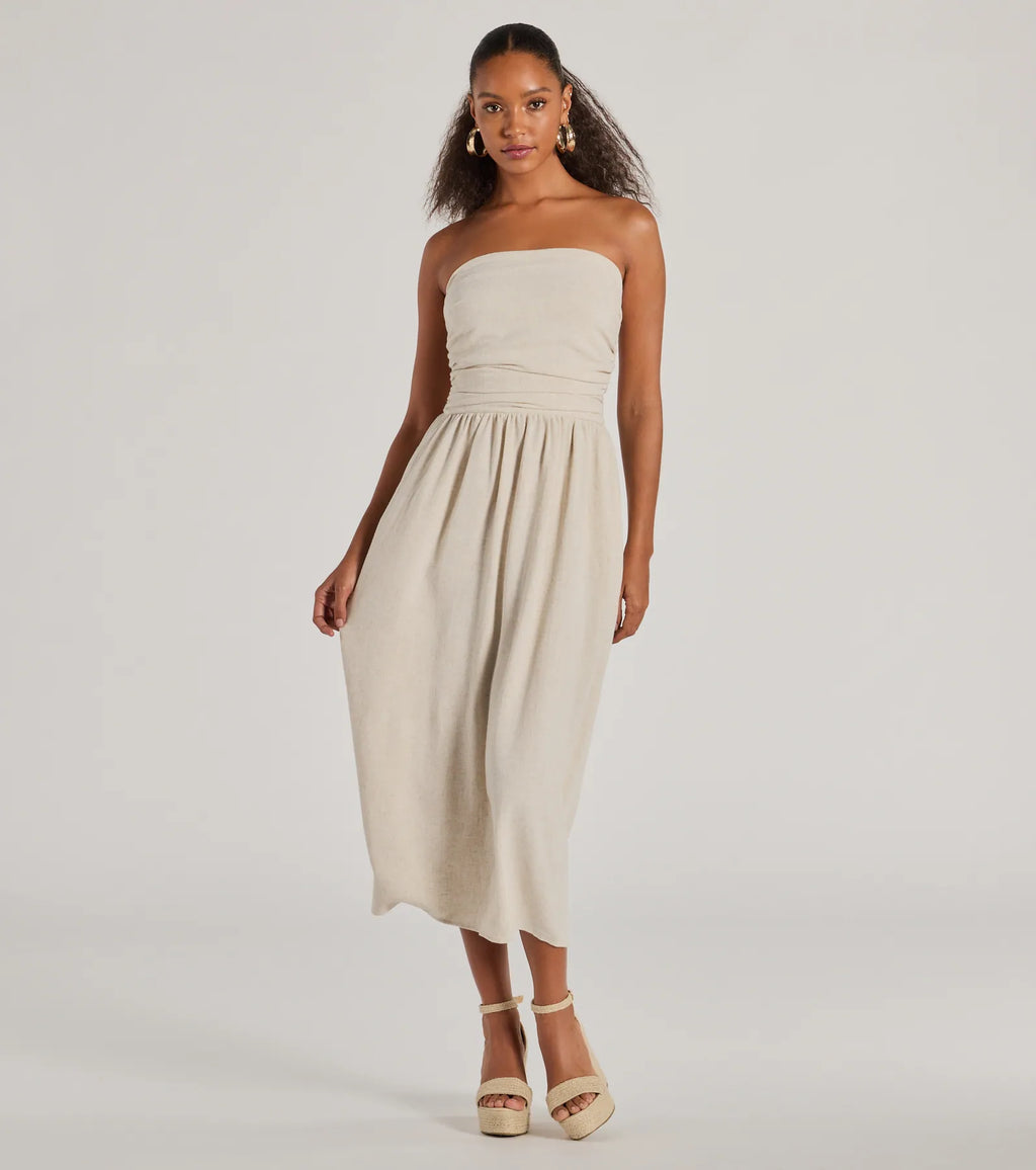 Effortlessly elevated linen-blend strapless dress Natural