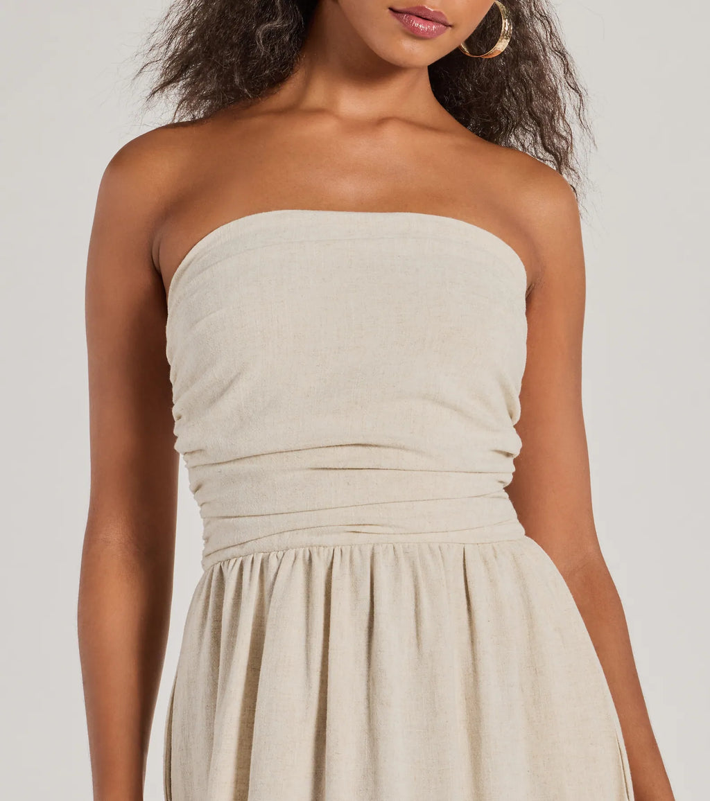 Effortlessly elevated linen-blend strapless dress Natural