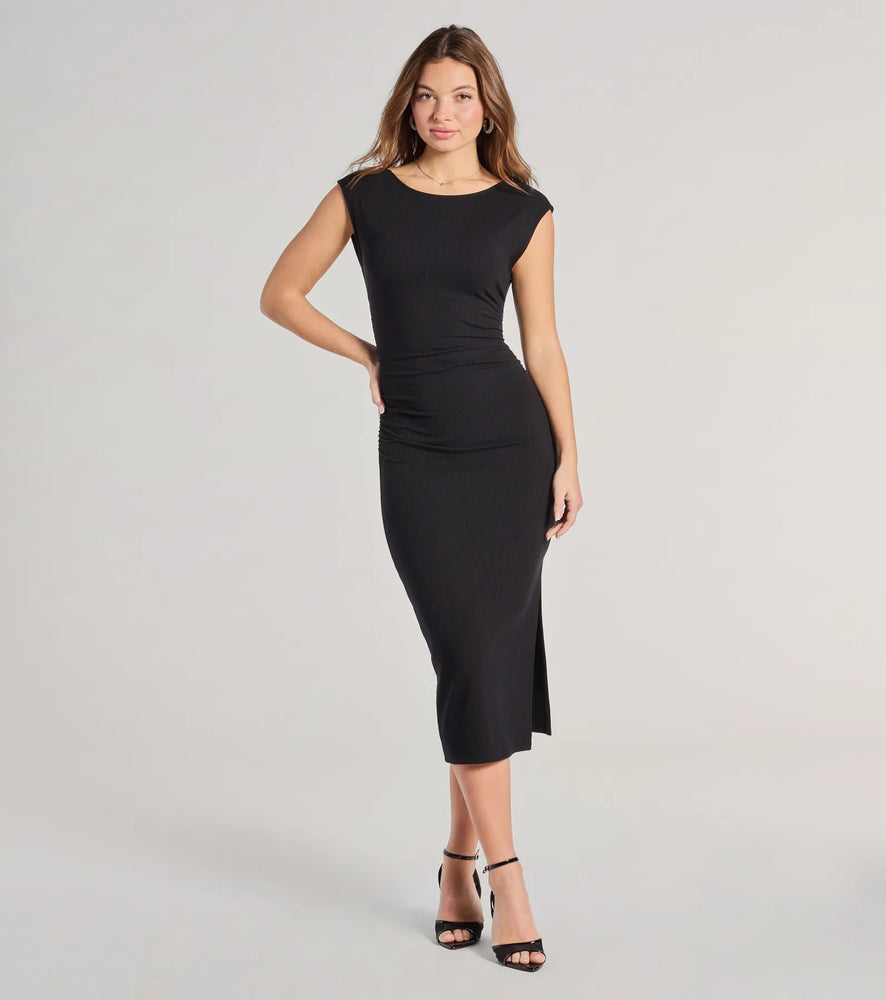Many Admirers Open Back Bodycon Midi Dress in Black