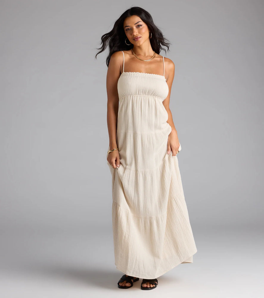 Breezy Like Me Sleeveless Ruffled Maxi Dress in Natural