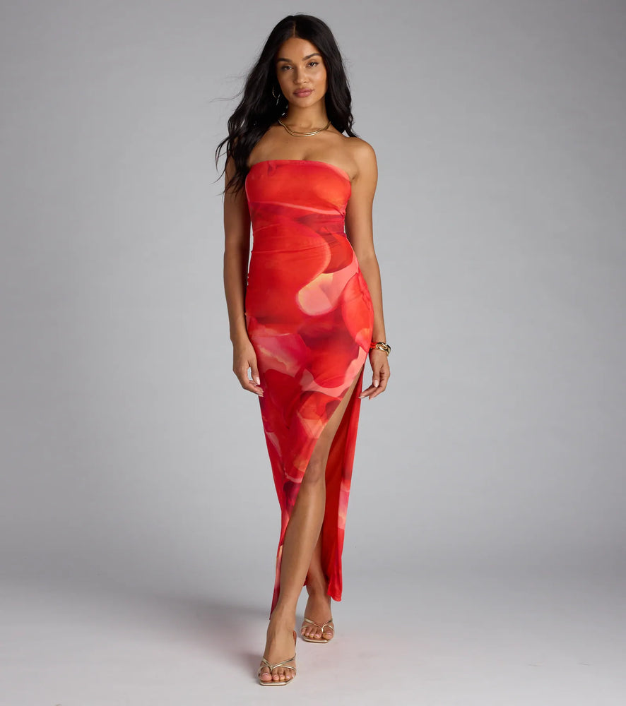 Dance To My Rhythm Abstract Tube Maxi Dress in Orange