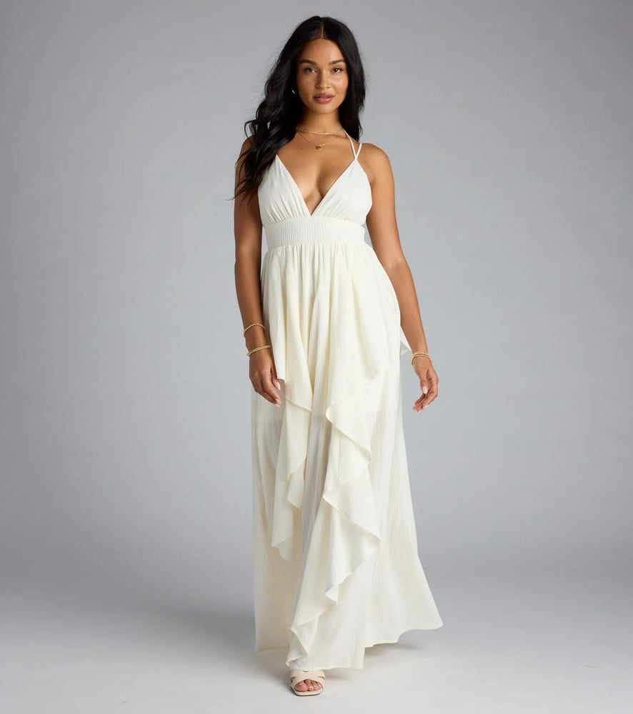 Windsor Just Like A Dream Strappy Back Ruffled Maxi Dress in Ivory