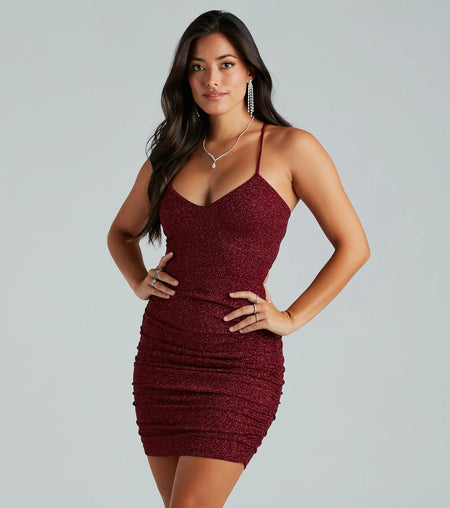 My Sparkle - Short dress with lace-up and sequins Wine Blue White