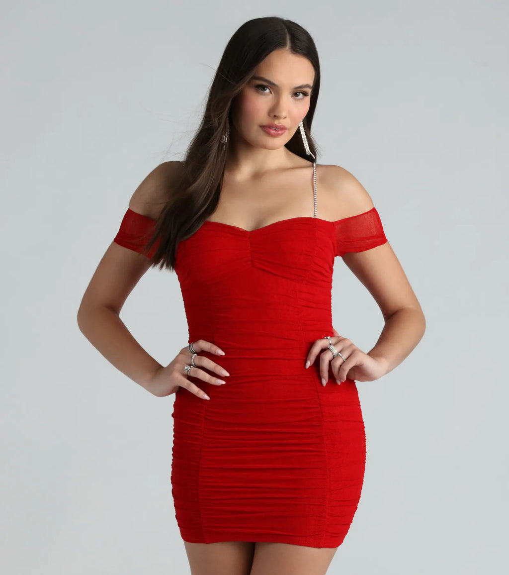Heart For Bling - Mini dress with rhinestone straps Red Hunter