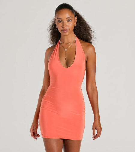 Sultry Moves Plunge Backless Bodycon Mini Dress Orange Royal Lime