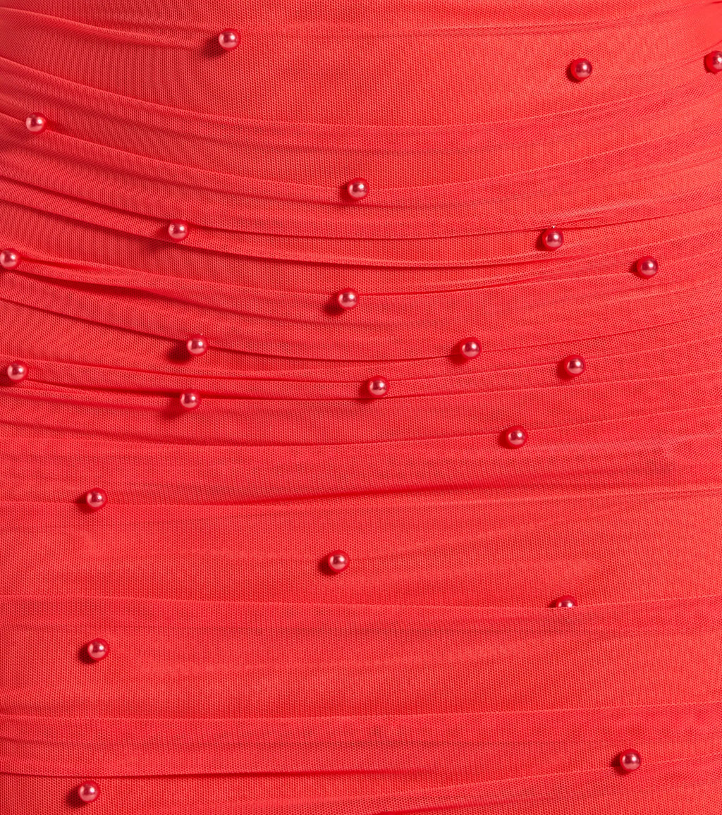 Upgrade Your Chic Strapless Mini Dress with Faux Pearls Royal Coral