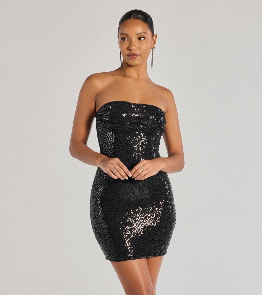 Windsor Shimmer All Night Strapless Sequin Mini Dress in Black