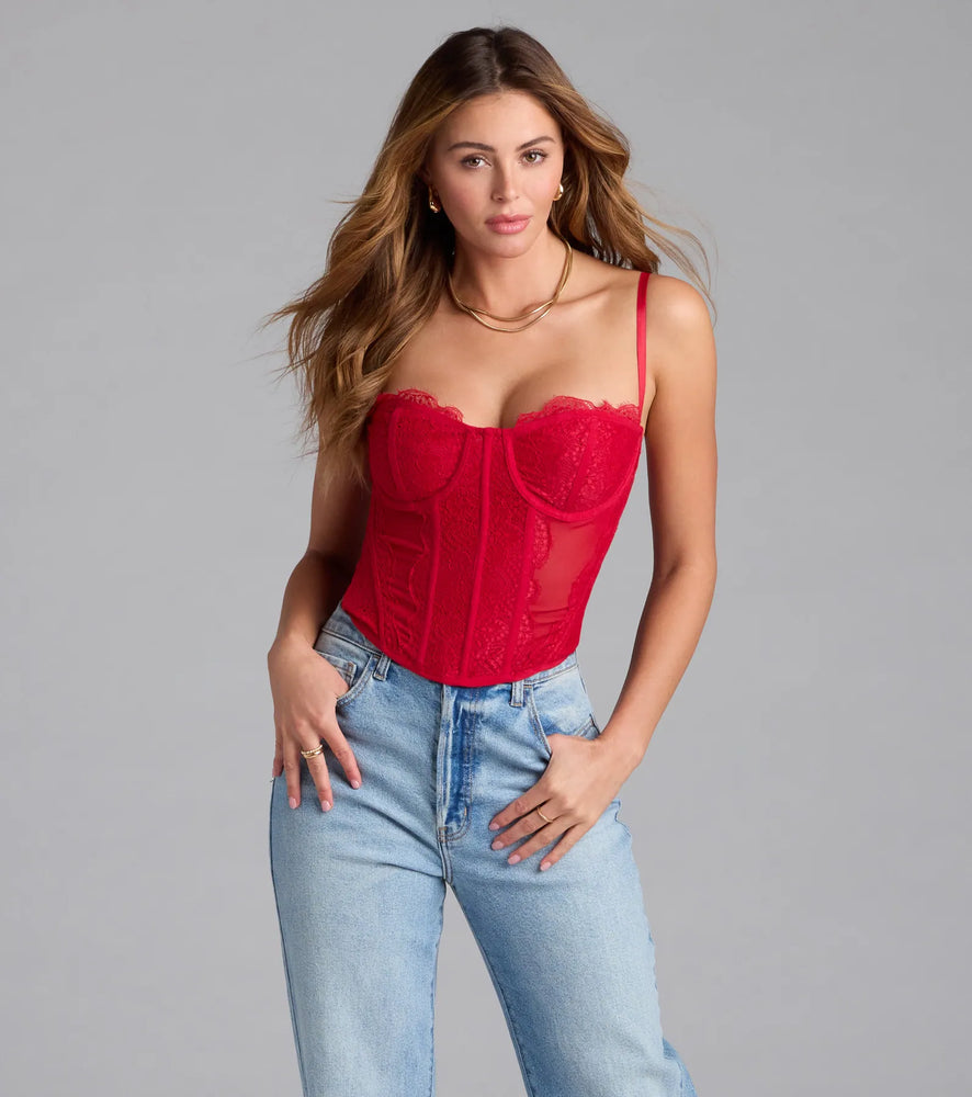 Total Bombshell Lace Corset Top in Red-2