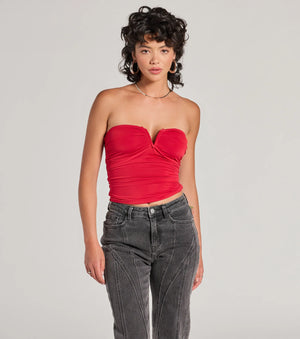 Flirty Find Strapless Ruched Knit Crop Top - Windsor