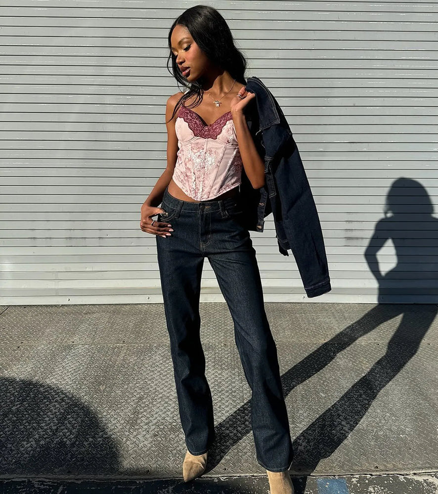 Windsor Sweet And Sultry Floral Lace Mesh Bustier Top in Pink