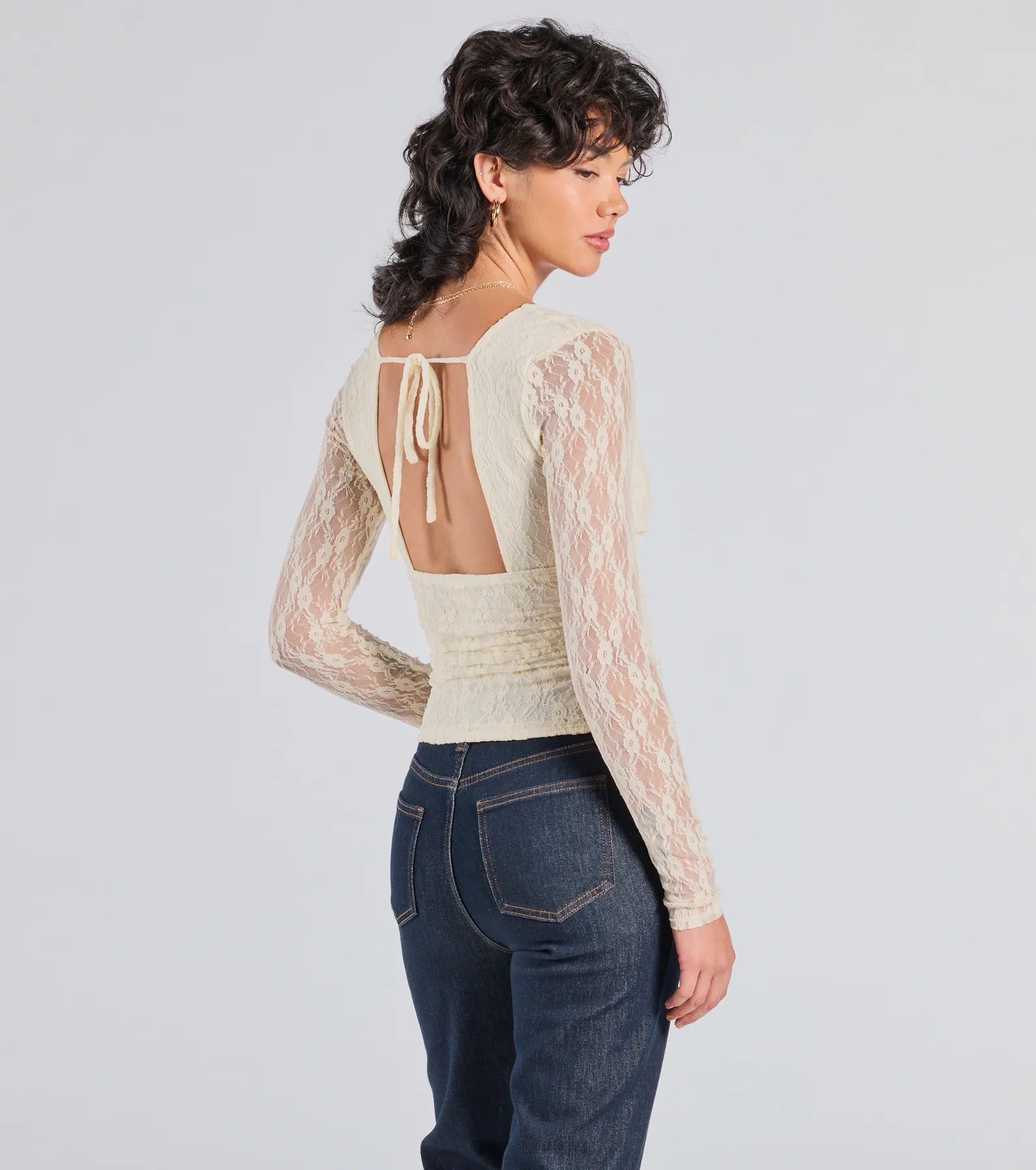 Windsor Modern Romance Lace Tie-Back Crop Top in Ivory