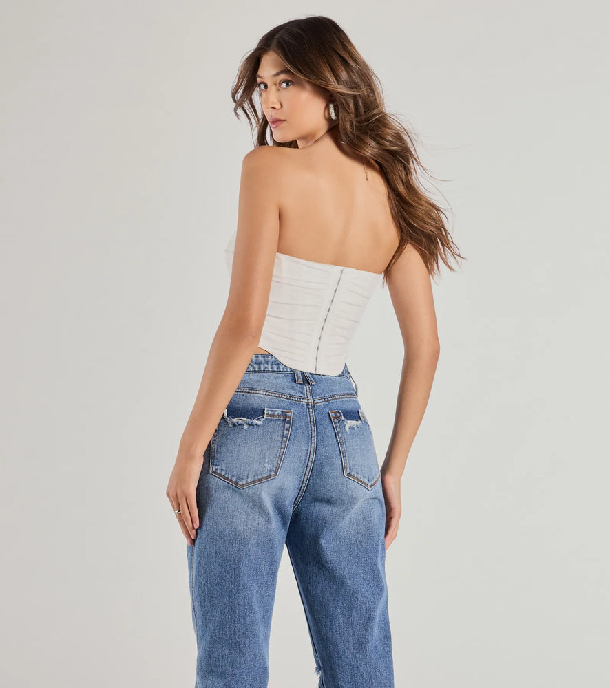 Hit The Streets Strapless Mesh Corset Top in Ivory