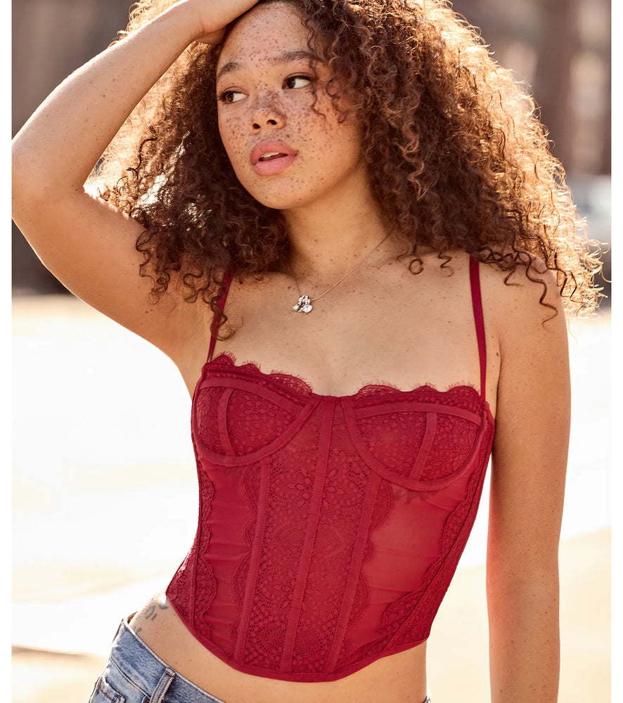 Windsor Total Bombshell Lace Corset Top in Red