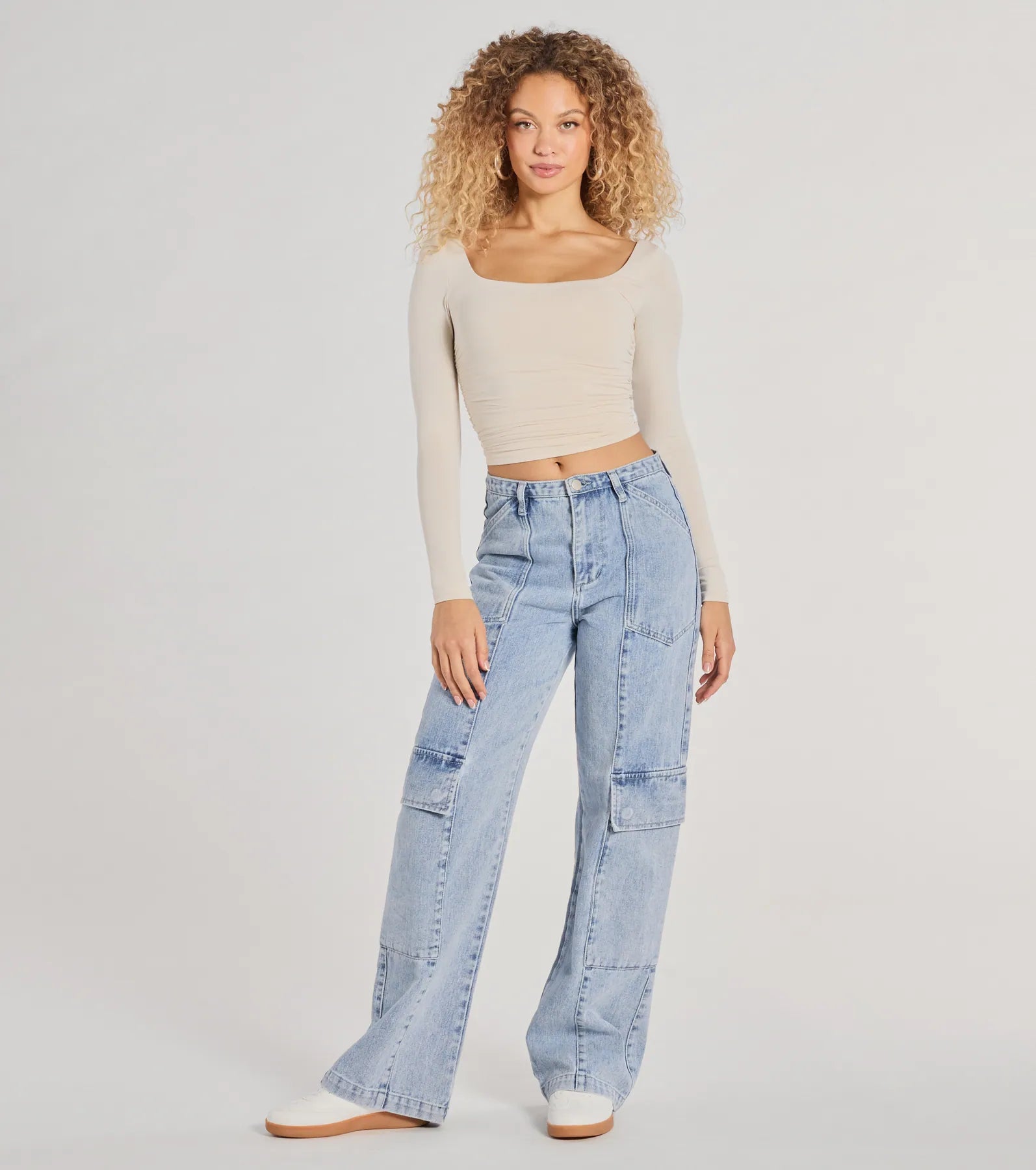 Elevated And Cute Long Sleeve Ruched Crop Top