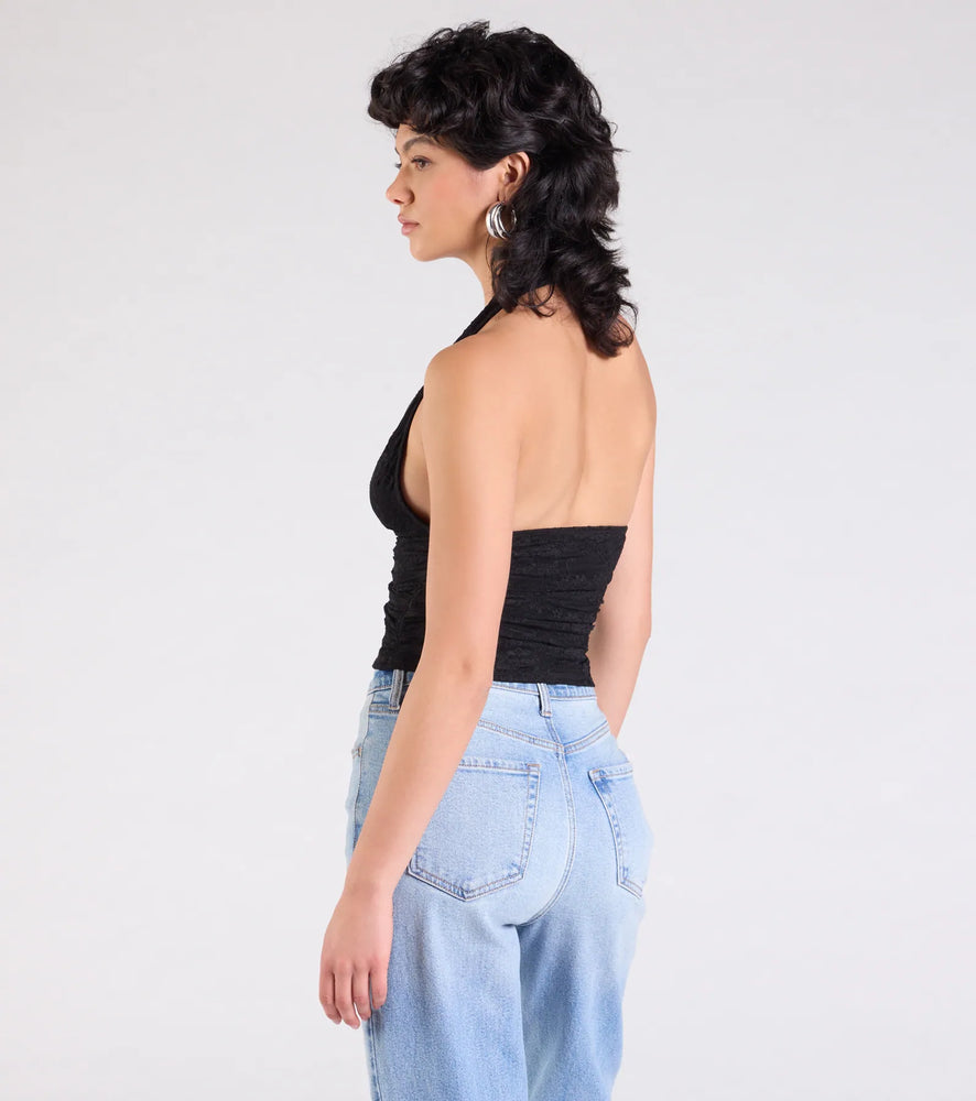 Windsor Alluring Charm Lace Halter Top in Black
