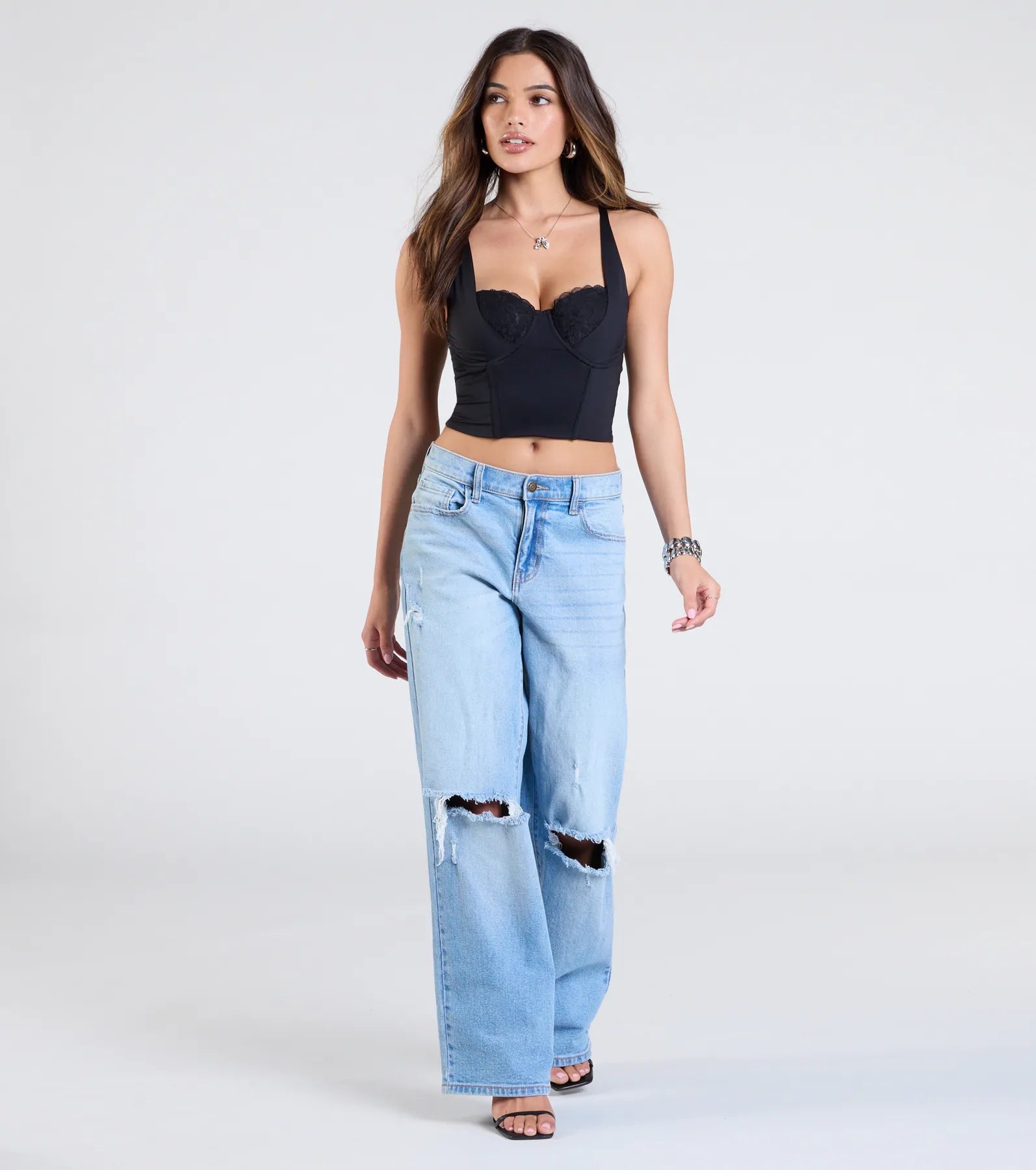 Romantic At Heart Lace Trim Crop Top