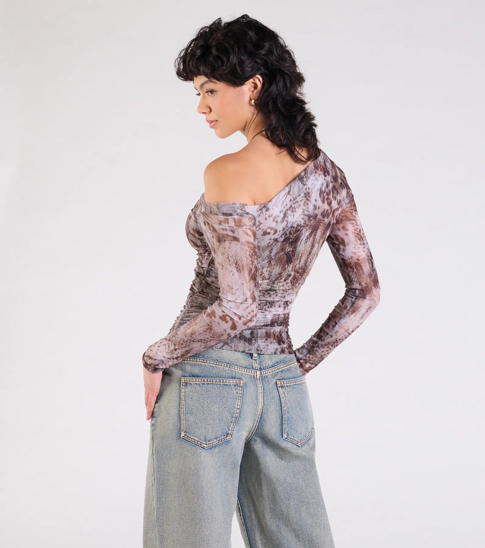 Windsor Wildly Chic Long Sleeve Abstract Print Crop Top in Multi-2