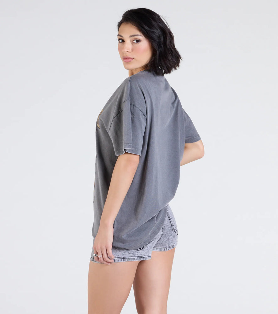 Windsor Wild And Free Oversized Graphic T-Shirt Top in Black