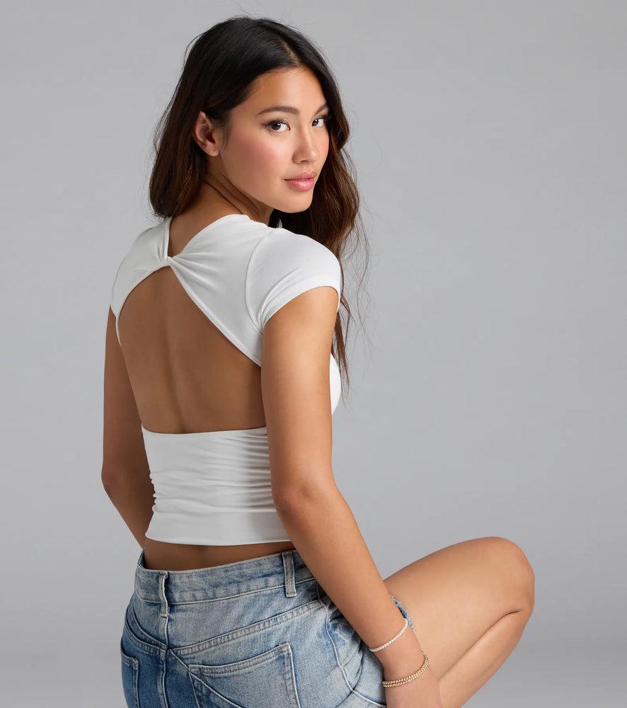 Windsor Baby Got Back Basic Crew Neck Crop T-Shirt Top in White