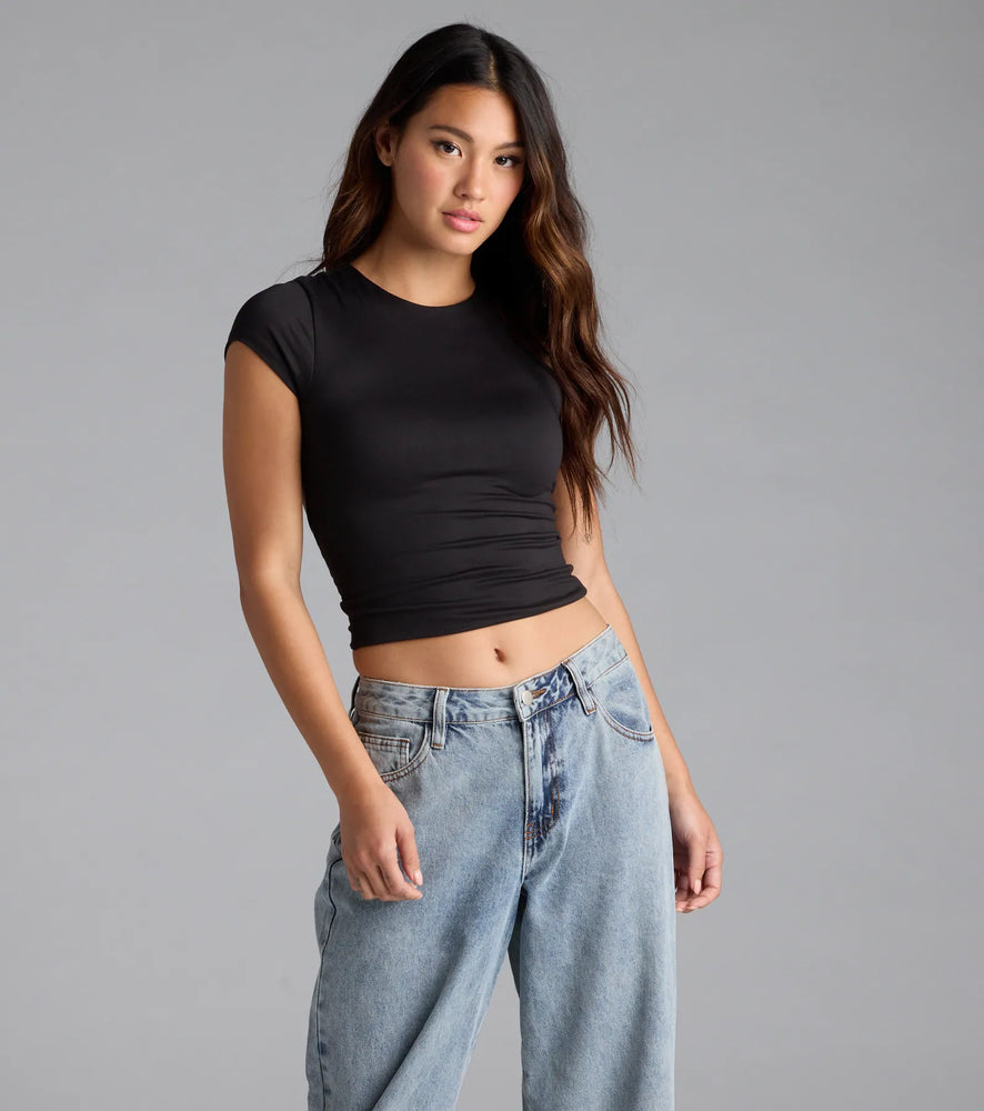 Windsor Baby Got Back Basic Crew Neck Crop T-Shirt Top in Black
