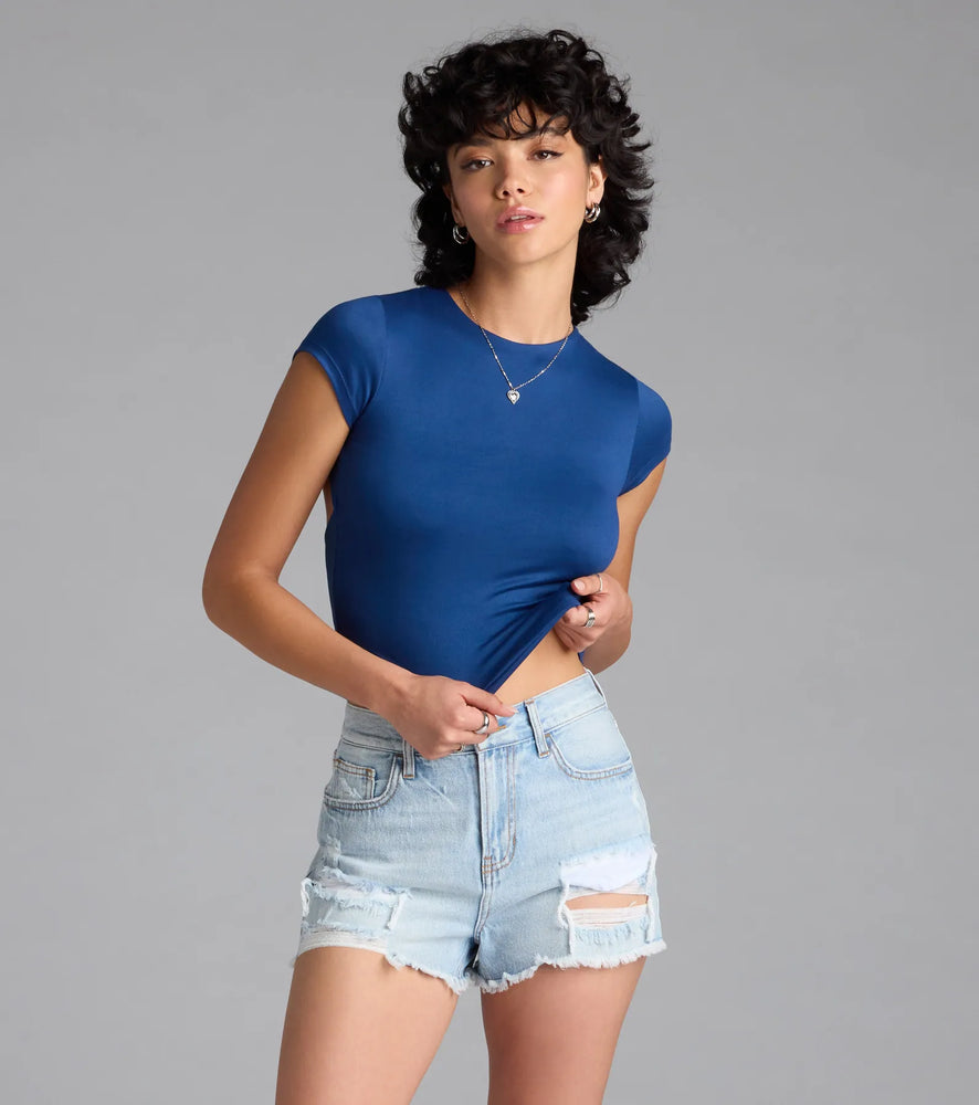 Windsor Baby Got Back Basic Crew Neck Crop T-Shirt Top in Purple