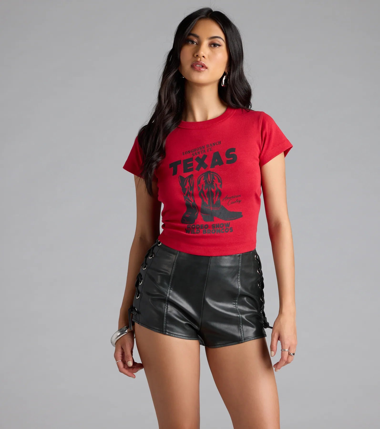 Texas Rodeo Show Graphic T-Shirt Top in Red