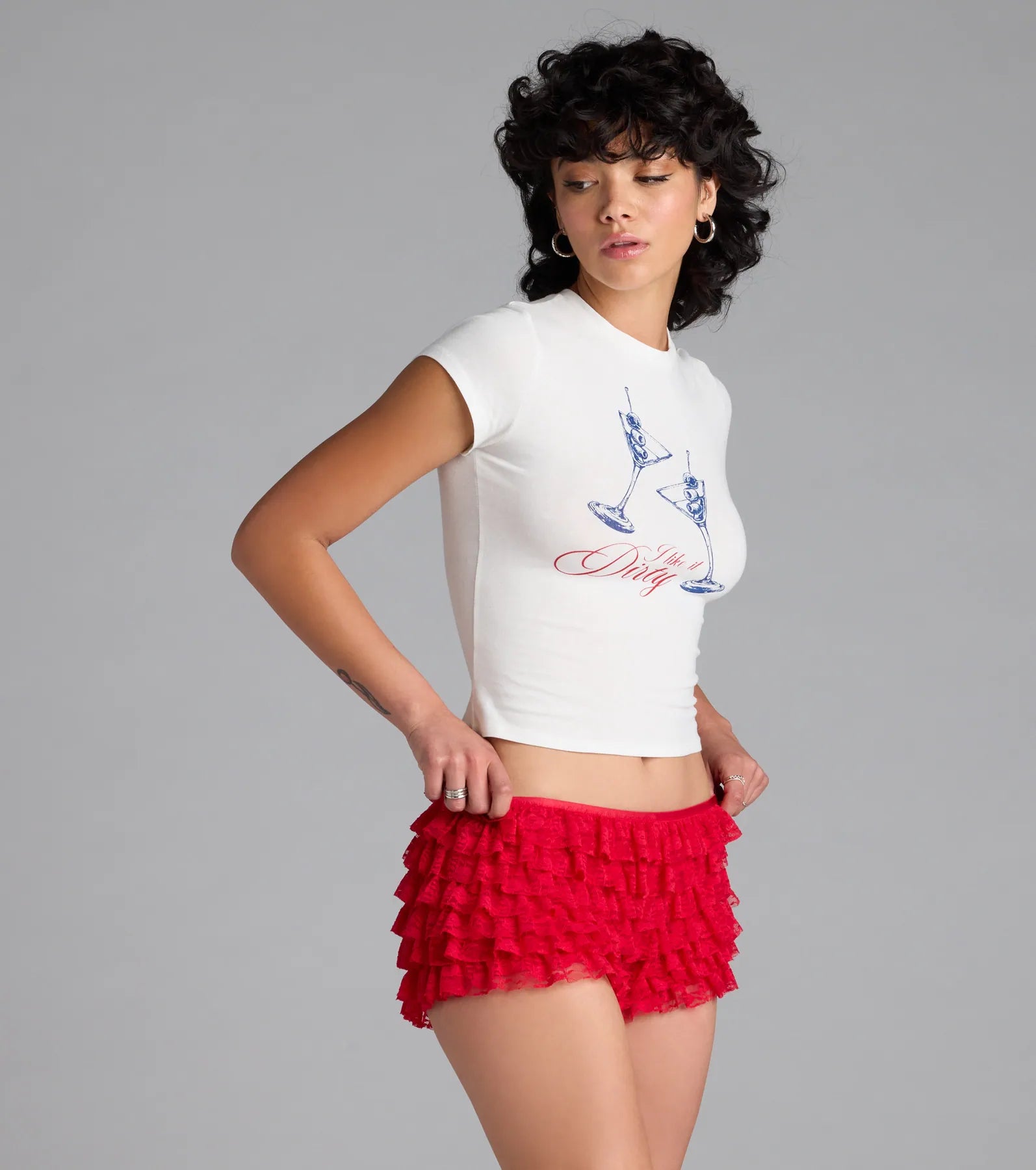 Dirty Martini Crop Graphic T-Shirt Top in White