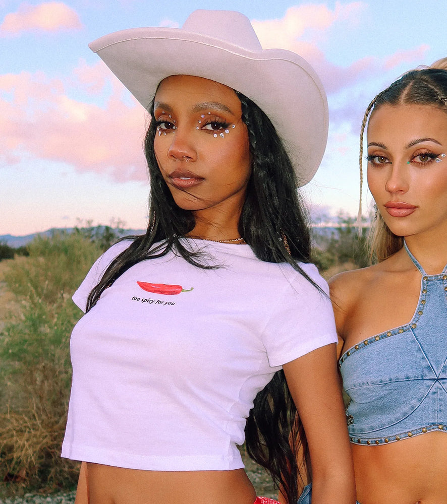 Too Spicy For You Crop Graphic T-Shirt Top in White