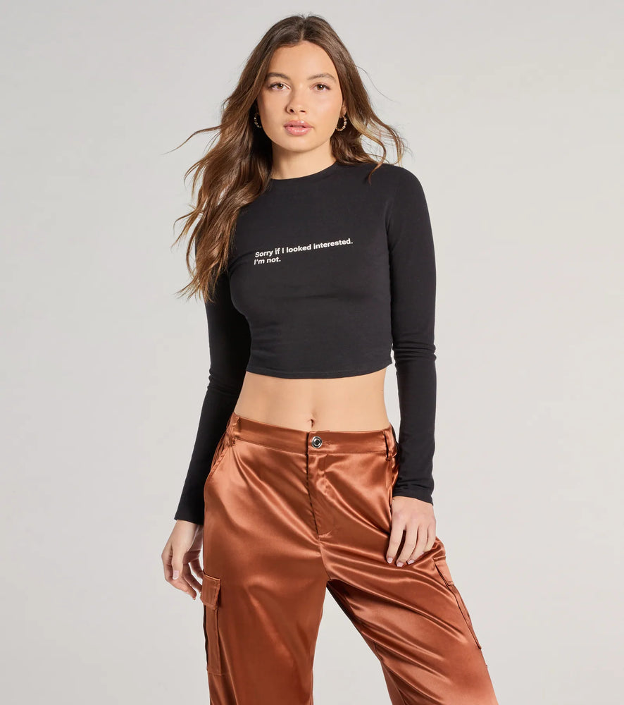 Windsor Sorry If I Looked Interested Graphic T-Shirt Top in Black