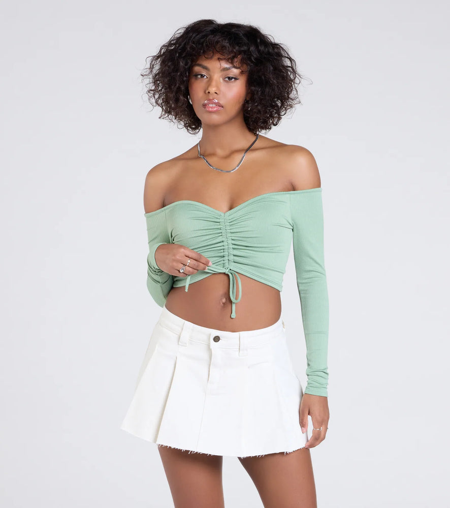 Windsor Sultry Perception Off-The-Shoulder Crop Top in Sage