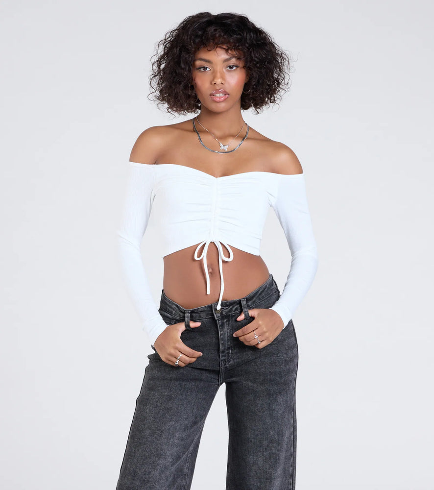 Sultry Perception Off-The-Shoulder Crop Top in White