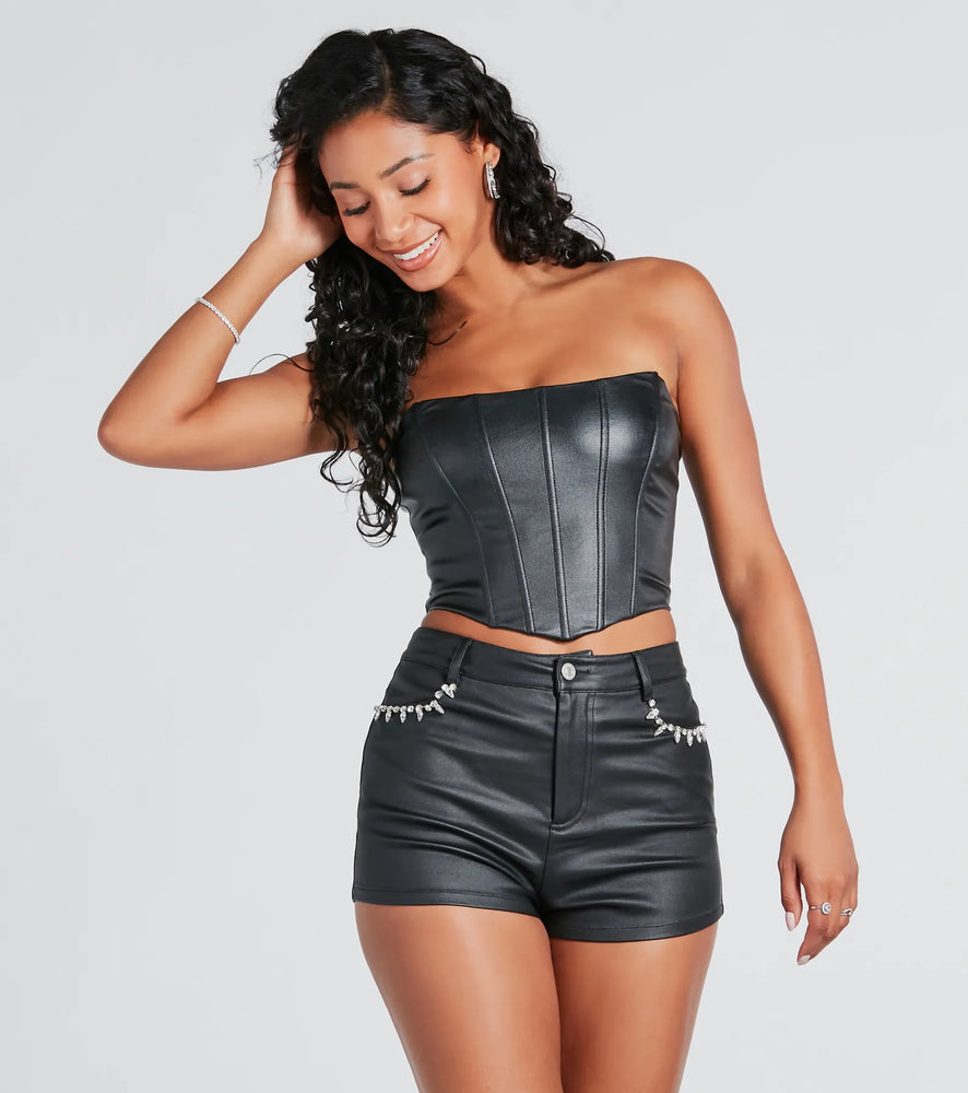 Windsor Popular Demand Faux Leather Corset Top in Black