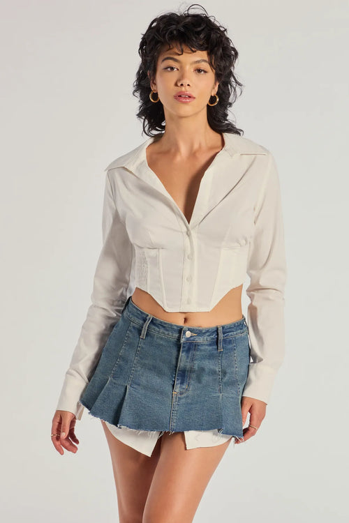 Chic Structure Long Sleeve Cropped Corset Top in White