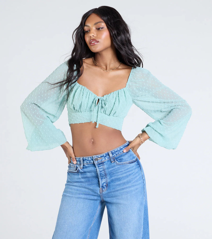 Favorite Babe Tie-Back Polka Dot Crop Top in Sage