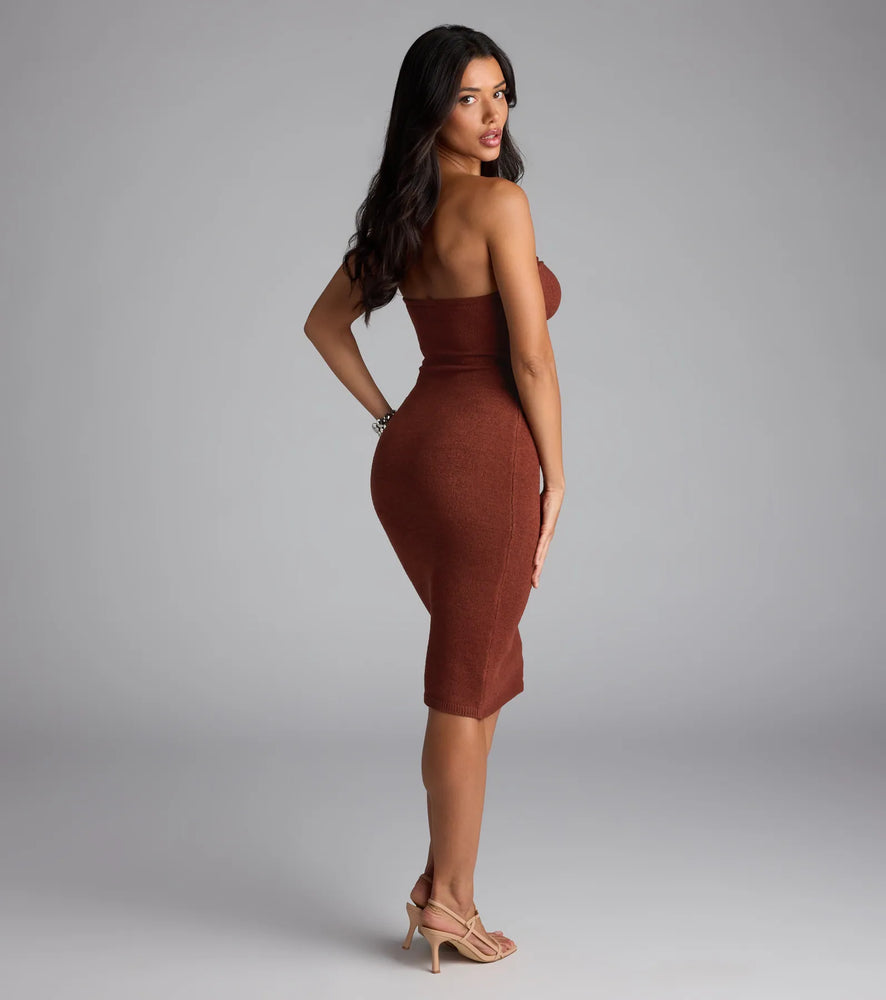 Windsor Effortless Influence Strapless Bodycon Midi Dress in Rust