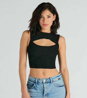 Basically The One Sleeveless Cutout Crop Top - Windsor