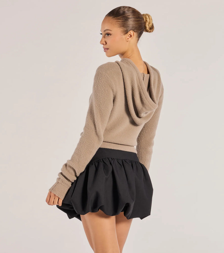 Windsor Stay Cozy Ribbed Knit Pullover Hoodie in Taupe