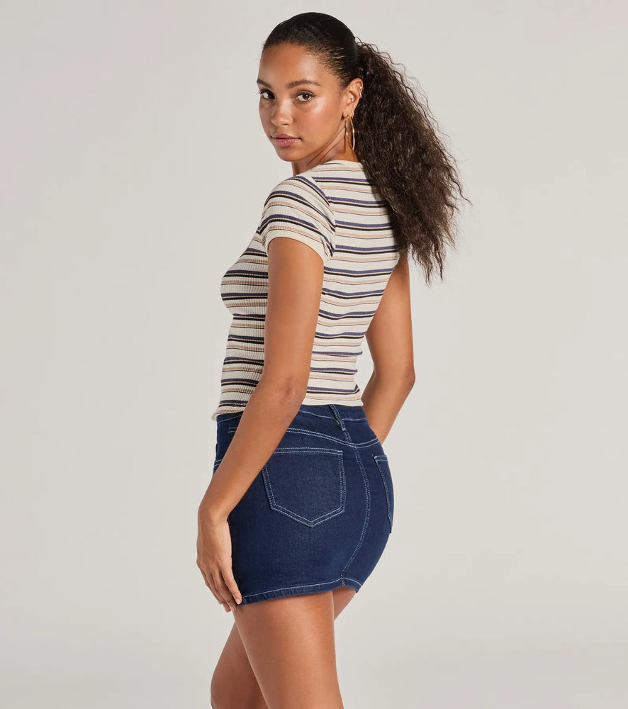 Windsor Stylish Status Striped Knit Tie-Front Top in Ivory