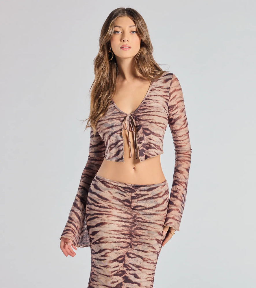 Strut It Out Abstract Zebra Tie-Front Top in Brown