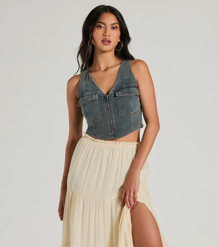 Windsor Definite Icon Zip Up Pocket Denim Vest