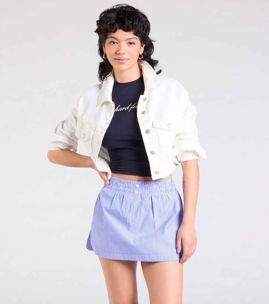 Windsor Trendy Classic Cropped Denim Jacket in White