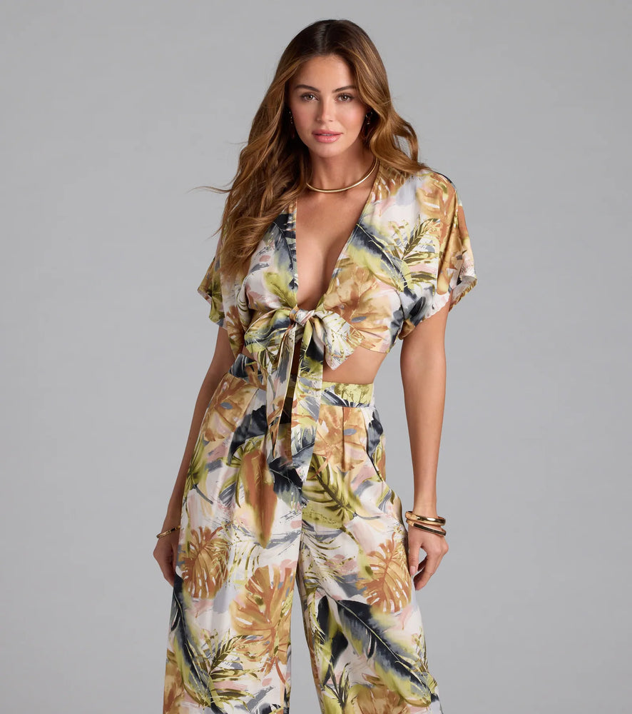 Windsor Sunny Escape Tropical Print Tie-Front Top