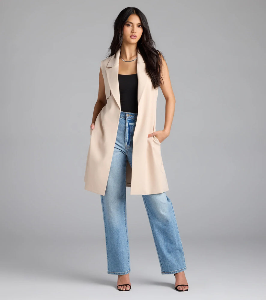 Windsor Leave It Me Belted Long Vest in Beige