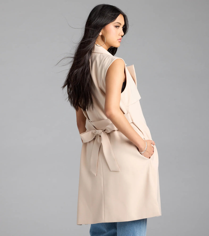 Windsor Leave It Me Belted Long Vest in Beige